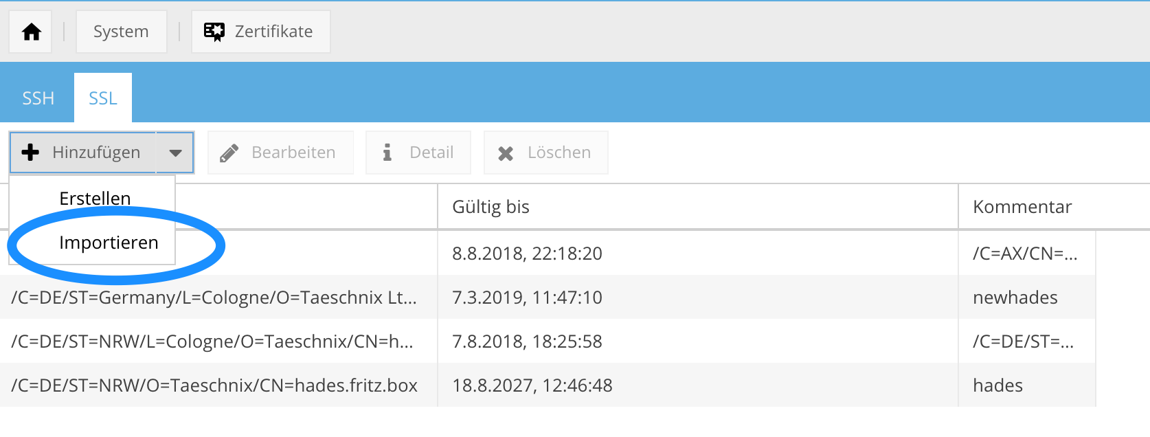 openmediafault import certificate